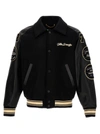 Golden Goose Black Bomber Jacket With Leather Inserts And Logo Patch In Wool Man