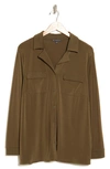 Adrianna Papell Long Sleeve Moss Crepe Button-up Shirt In Utility Green
