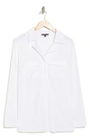 Adrianna Papell Long Sleeve Moss Crepe Button-up Shirt In White