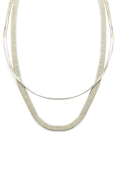 Panacea Herringbone Layered Chain Necklace In Silver