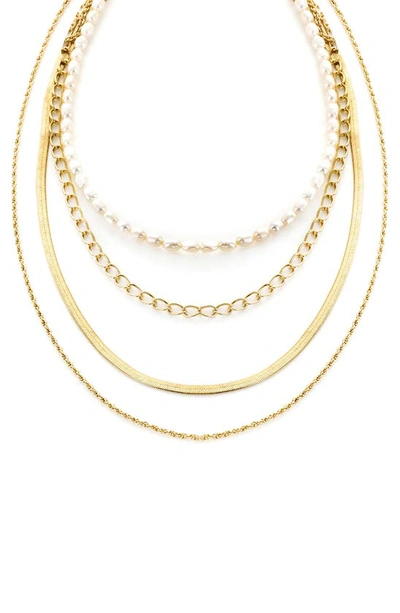 Panacea Imitation Pearl Layered Chain Necklace In White