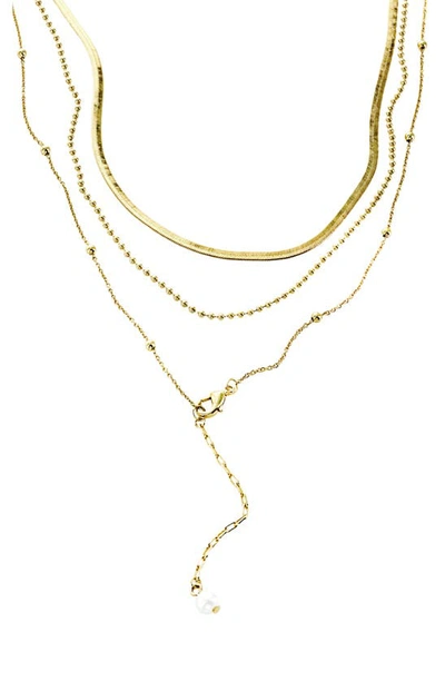 Panacea Layered Imitation Pearl Y-necklace In Gold