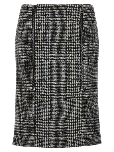 Tom Ford Prince Of Wales Pattern Midi Skirt In Blanco