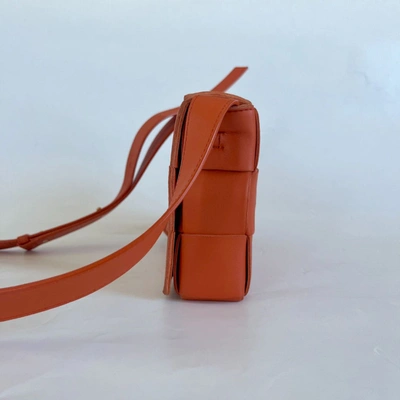 Pre-owned Bottega Veneta Orange Intrecciato Leather Cassette Shoulder Bag