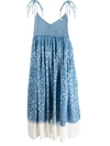 Story Mfg. Tie-shoulder Wax-print Cotton Midi Dress In Pink & Purple