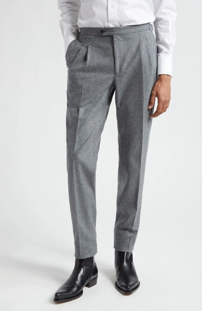 Thom Sweeney Wool Flannel Slim Trousers In Light Grey