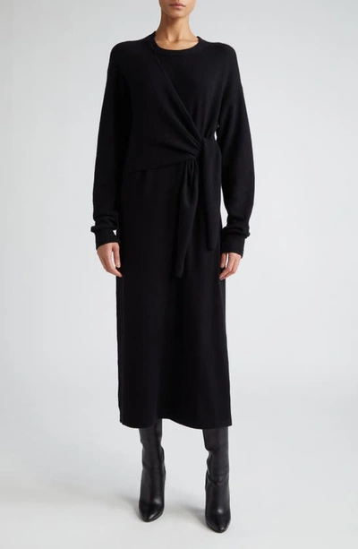 Maria Mcmanus Knot Long Sleeve Recycled Cashmere & Organic Cotton Sweater Dress In Black