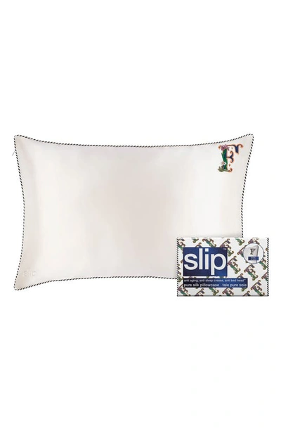 Slip Embroidered Pure Silk Queen Pillowcase In Letter F