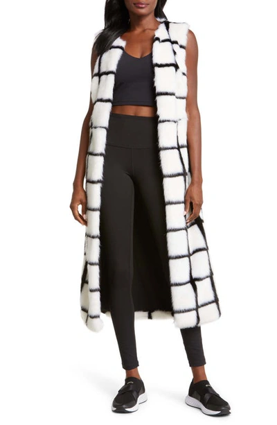 Blanc Noir Katerina Tie Waist Faux Fur Maxi Vest In White/ Black