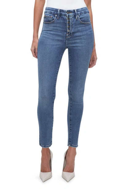 Good American Good Legs Exposed Button Crop Skinny Jeans In Indigo