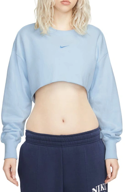 Nike Sportswear French Terry Crewneck Crop Sweatshirt In Blue Tint/ University Blue