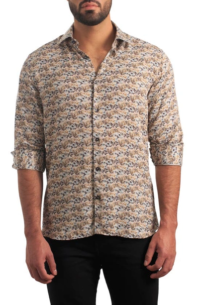 Jared Lang Trim Fit Floral Cotton Button-up Shirt In Beige Multi