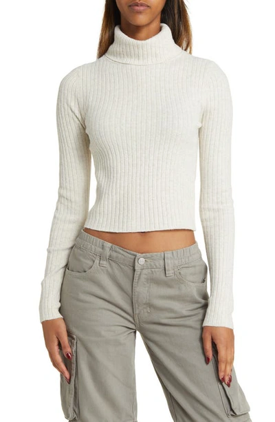 Bp. Rib Crop Turtleneck Sweater In Beige Oatmeal Light Heather