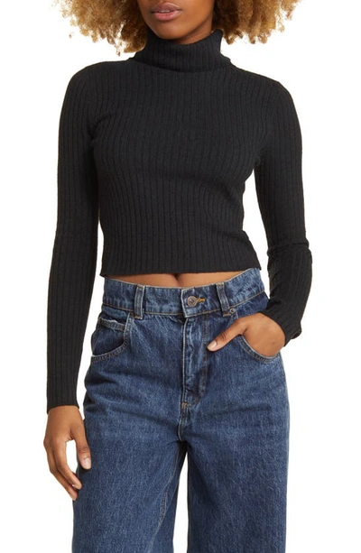 Bp. Rib Crop Turtleneck Sweater In Black Jet