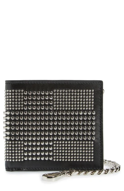 Alexander Mcqueen Studded Chain-embellished Leather Billfold Wallet In Black