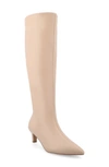 Journee Collection Women's Tullip Wide Width Wide Calf Kitten Heel Pointed Toe Knee High Dress Boots In Blush