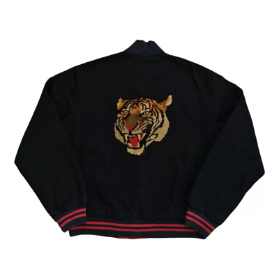 Pre-owned Polo Ralph Lauren 90's T Tiger Head Varsity Jacket In Black