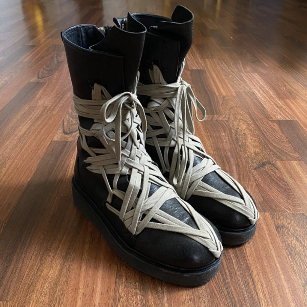 Pre-owned Rick Owens Ss20 Tecuatl Megalace Bozo Army Boot In Black