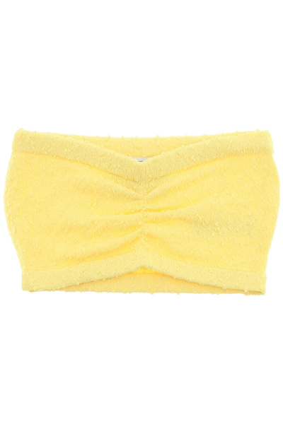 Casablanca Cropped Ruched Knitted Bandeau Top In Yellow