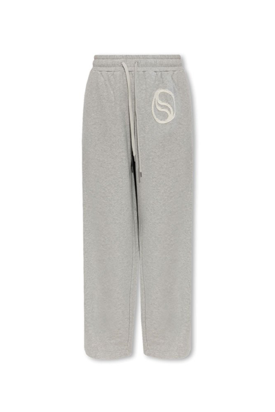 Stella Mccartney S-wave Logo Patch Wide Leg French Terry Sweatpants In Light Grey Melange