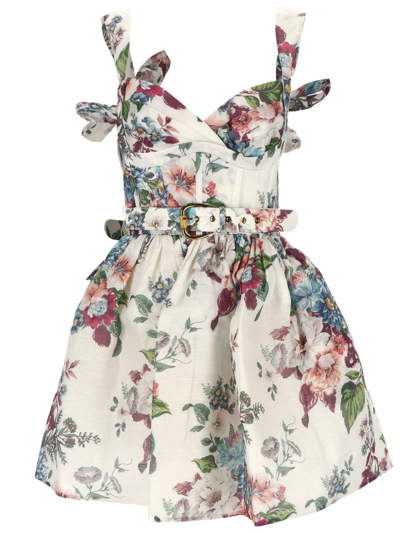 Zimmermann Matchmaker Floral Printed Belted Mini Dress In Multi