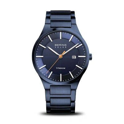 Pre-owned Bering Time - Titanium - Mens Brushed Blue Watch - 15239-797