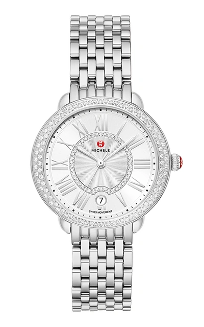 Pre-owned Michele Special-edition Serein Mid Diamond Ladies Watch Mww21b000143