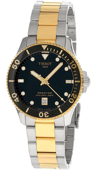Pre-owned Tissot Seastar 1000 40mm Ss Black Dial Two-tone Men's Watch T120.410.22.051.00