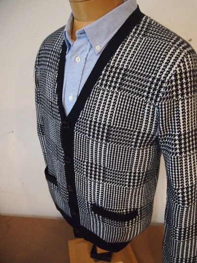 Pre-owned Ralph Lauren Purple Label Cashmere Houndstooth Cardigan Sweater M $1695 In Black