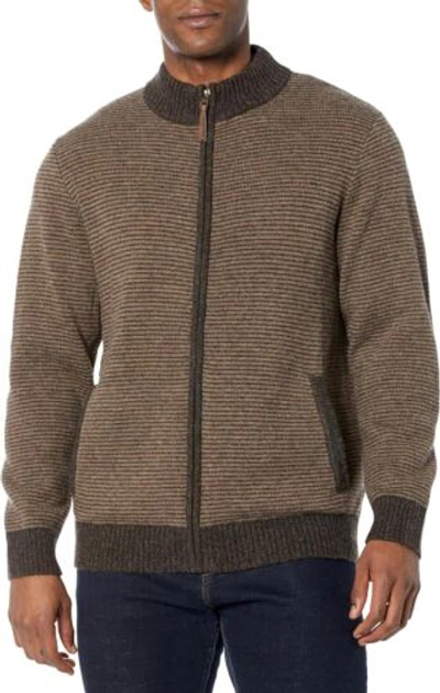 Pre-owned Pendleton Men's Shetland Wool Full Zip Sweater In Mahogany/taupe