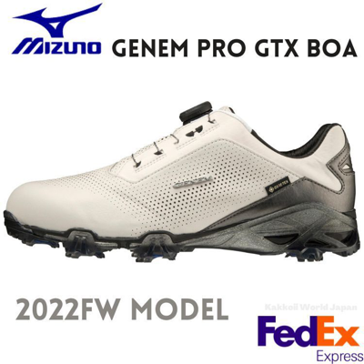 Pre-owned Mizuno Golf Shoes Genem Pro Gtx Boa 51gm2200 03 White/silver Gore-tex Kangaroo