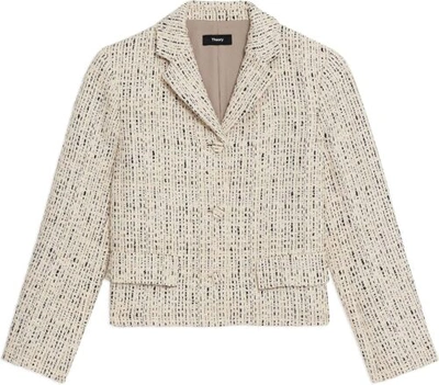 Pre-owned Theory Women's Tweed Crop Jacket In Ivory Multi