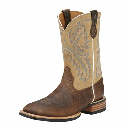 Pre-owned Ariat Mens Quickdraw Sq Toe Western Boots Tumbled Bark 10002224 Many Sizes