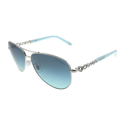 Pre-owned Tiffany & Co . Tf 3049b 60019s Silver Metal Aviator Sunglasses Blue Gradient Lens
