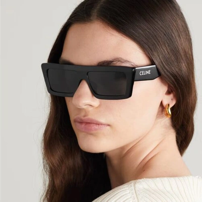 Pre-owned Celine Cl40214u 01a Black Green Grey Lens Rectangular Women Sunglasses Authentic In Gray