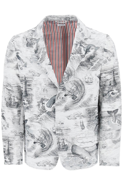 Thom Browne Deconstructed Single-breasted Jacket With Nautical Toile Motif In Multi-colored