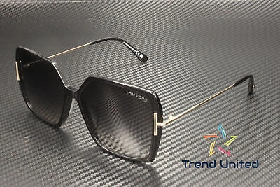 Pre-owned Tom Ford Ft1039 F 01b Plastic Shiny Black Gradient Smoke 59mm Women's Sunglasses In Gray