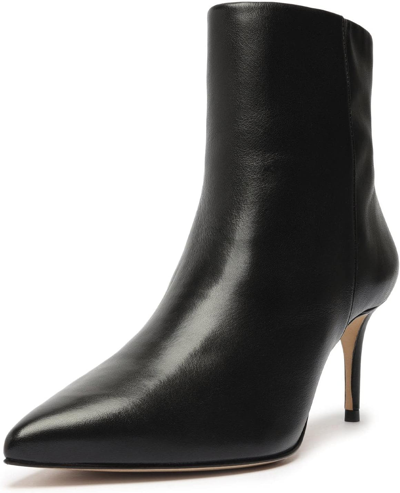 Pre-owned Schutz Women's Mikki Mid Stiletto Heels Pointed Toe Ankle Boot In Black