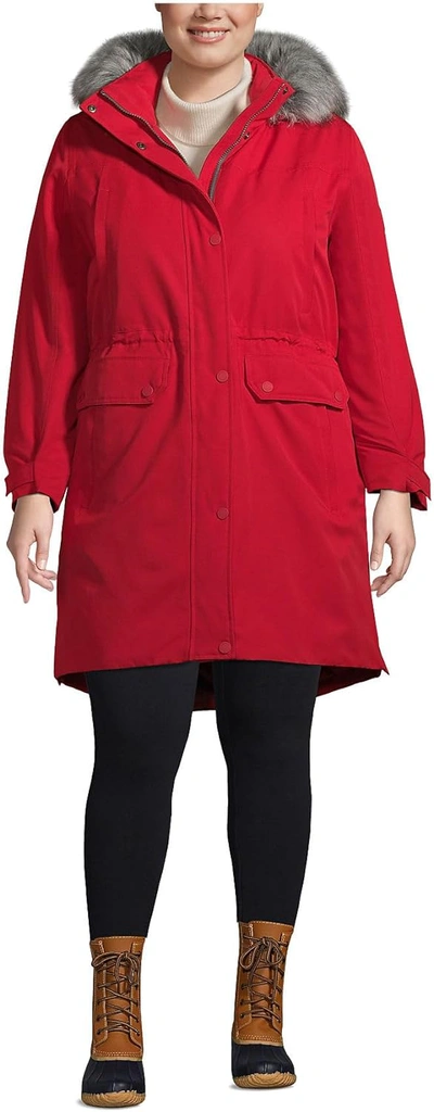 Pre-owned Lands' End Women's Expedition Waterproof Down Winter Parka With Faux Fur Hood In Rich Red