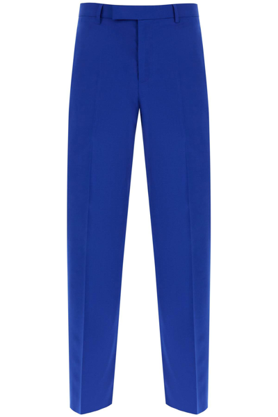 Versace Silk Wool Trousers In Blue