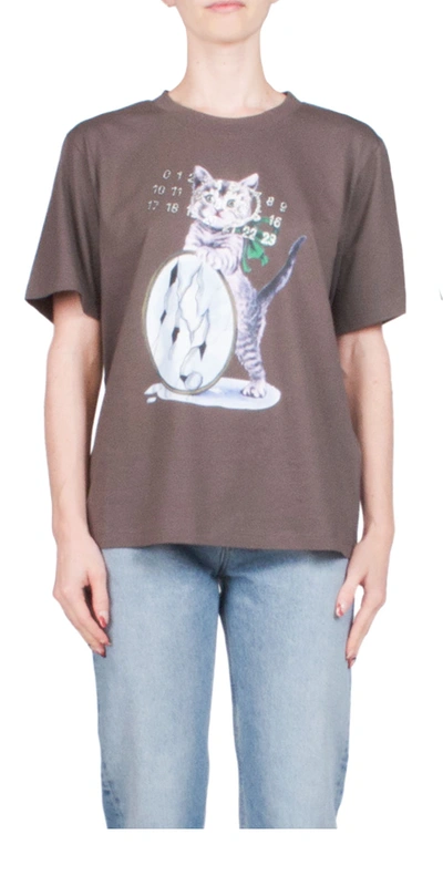 Mm6 Maison Margiela Cat T-shirt Taupe In Brown