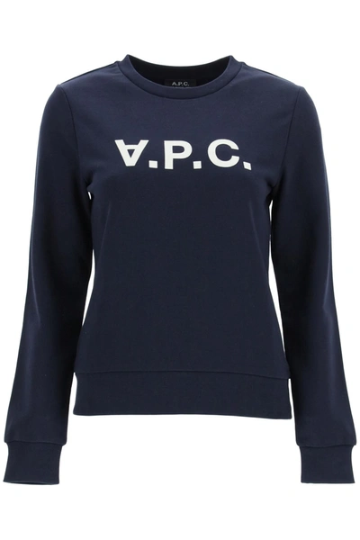 Apc A.p.c. Viva Logo Flocked Sweatshirt In Navy