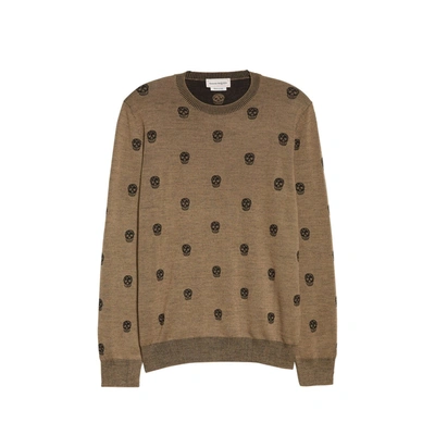 Alexander Mcqueen Wool Skull Sweater In Beige