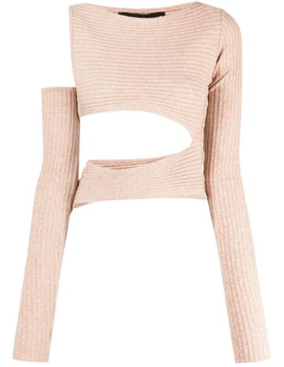 Andreädamo Ribbed Knit Asymmetric Top In Pink