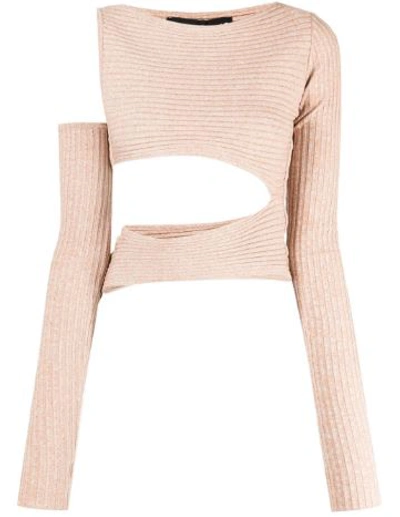 Andreädamo Ribbed Knit Asymmetric Top In Nude