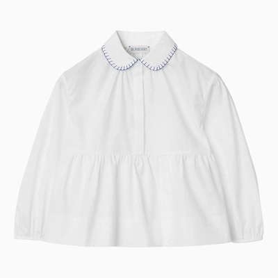 Burberry Kids' Ekd 刺绣束腰伞摆罩衫 In White