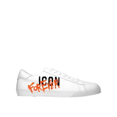 Dsquared2 Man White, Black And Orange Icon For Ever Sneakers In Multicolore