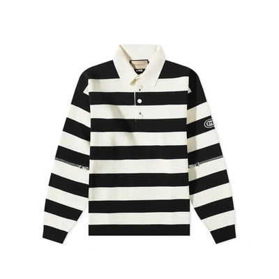 Gucci Striped Cotton Polo In Beige