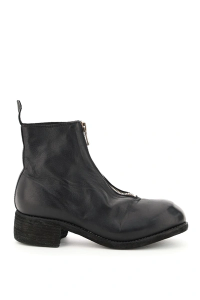Guidi Front Zipped Ankle Boots In Black