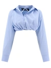 Jacquemus La Chemise Bahia Cotton-blend Cropped Top In Light Blue